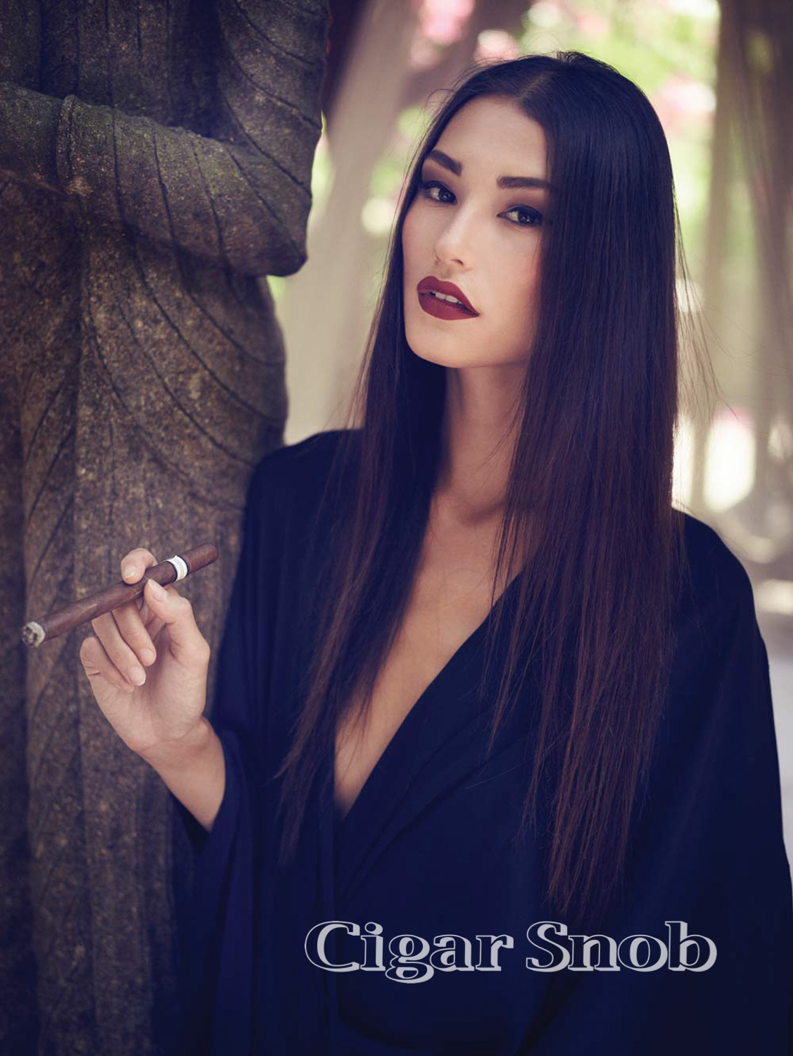 The SEXY Kailey Hsu fashion model smokes cigar.