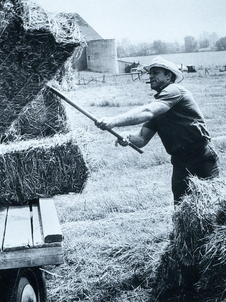 Bobby Hull ice hockey player working on the farm and smoking his cigar